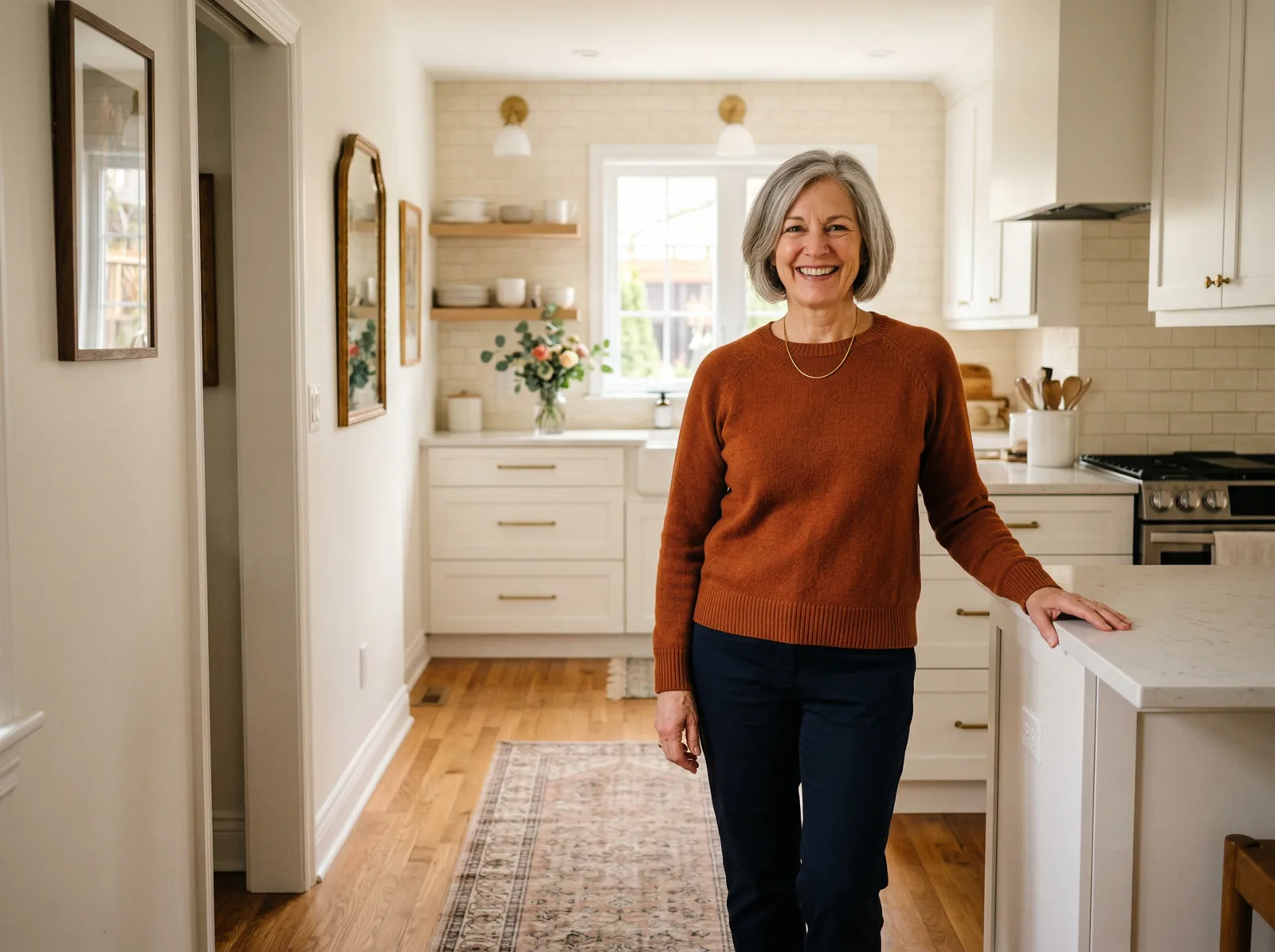 Satisfied homeowner in her renovated home