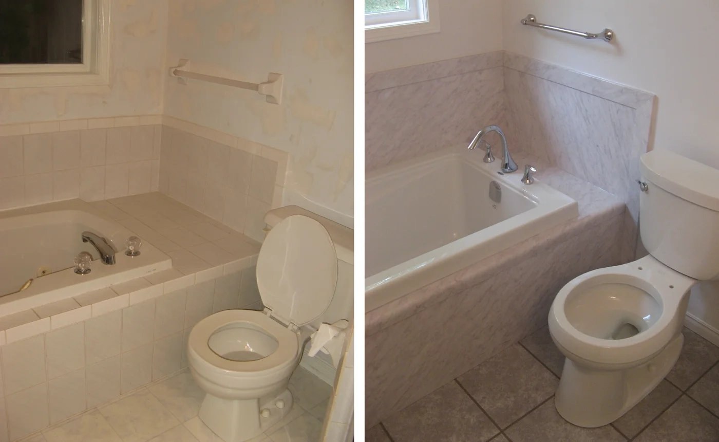 Before and after tub transformation using Sentrel Bath Solutions panels